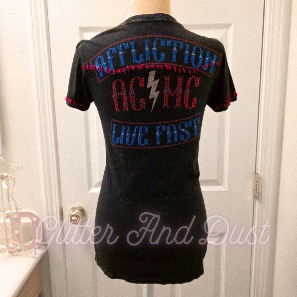 Affliction Rhinestone Skull ACMC Shirt - Picture 3 of 11